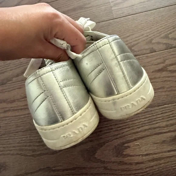 Prada Women's Metallic Silver Sneakers Size 38 - Picture 8 of 12
